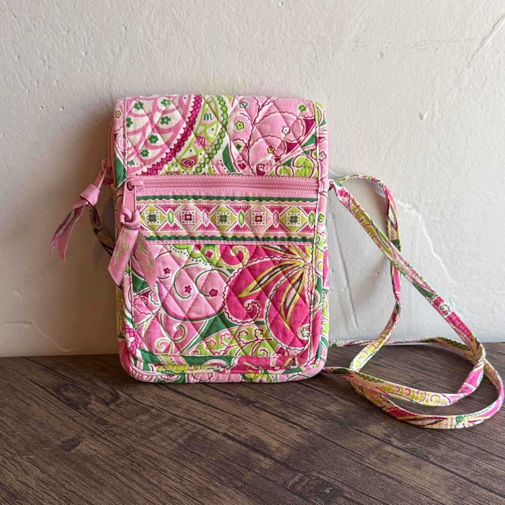 Vera Bradley Pink and Green Quilted Paisley Mini Hipster Crossbody